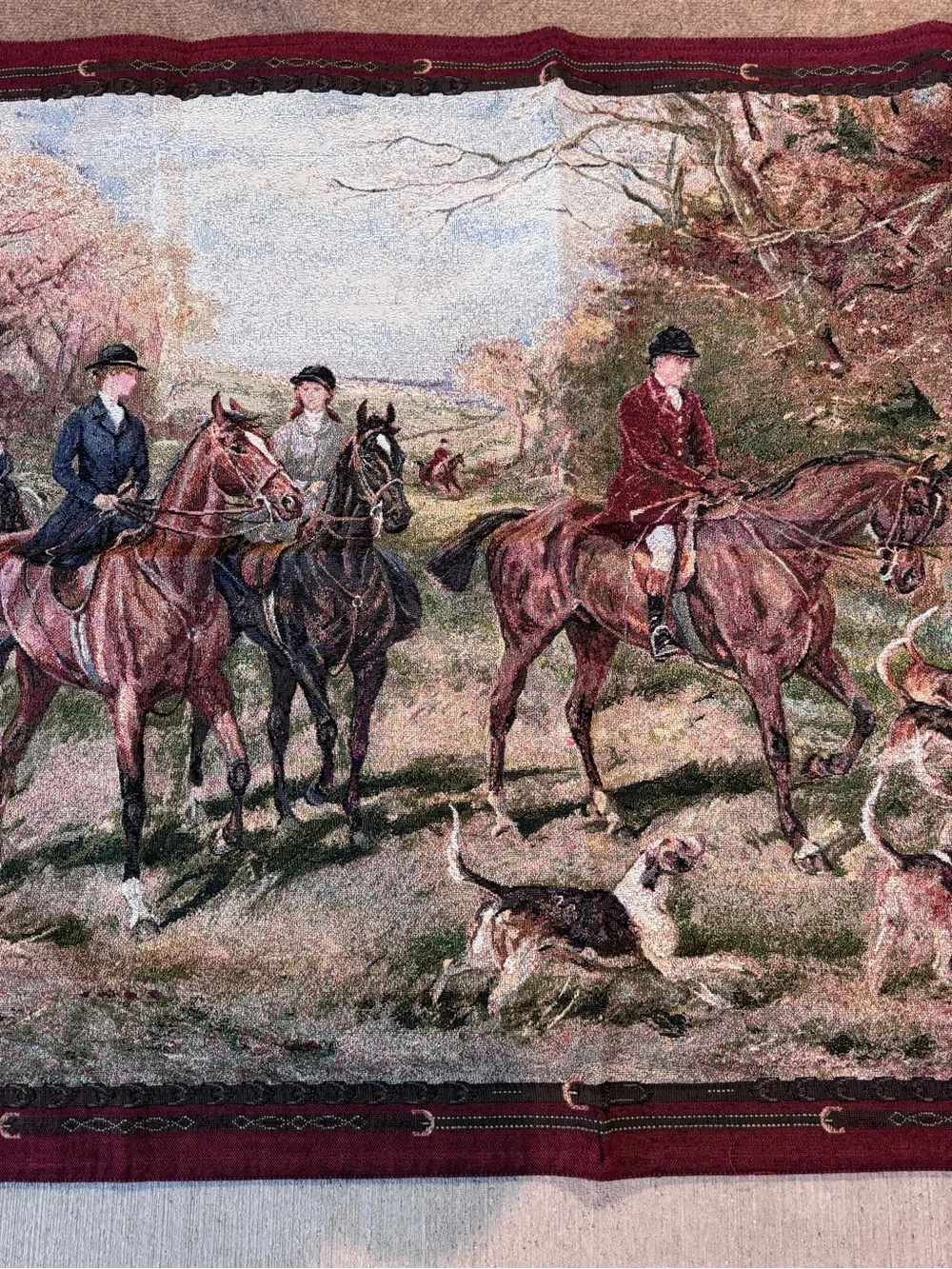New Equestrian Wall Tapestry - Burgundy Border